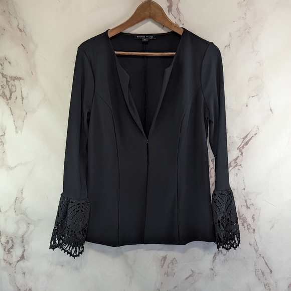 Boston Proper Blazer Womens Small Black Lace Crochet Sleeve Jacket Office - Picture 1 of 13
